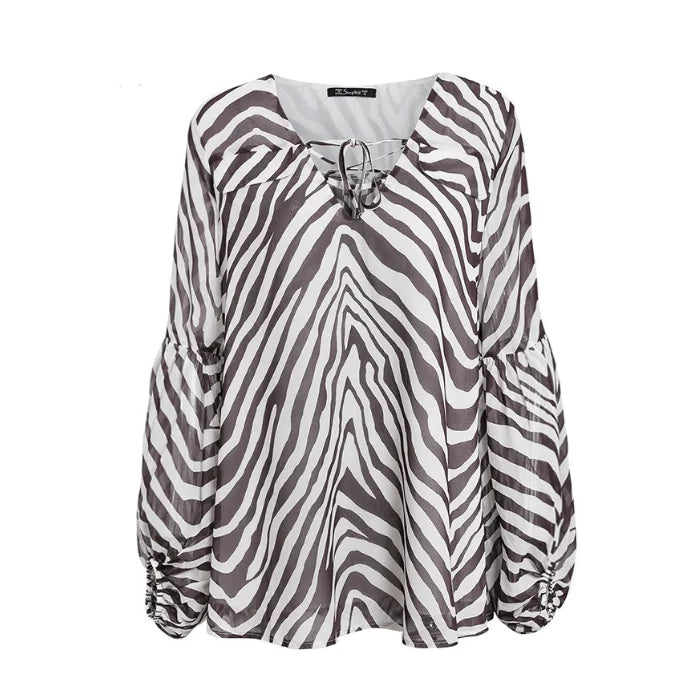 Versatile Zebra Print Women's Tie Shirt