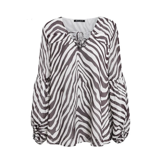 Versatile Zebra Print Women's Tie Shirt