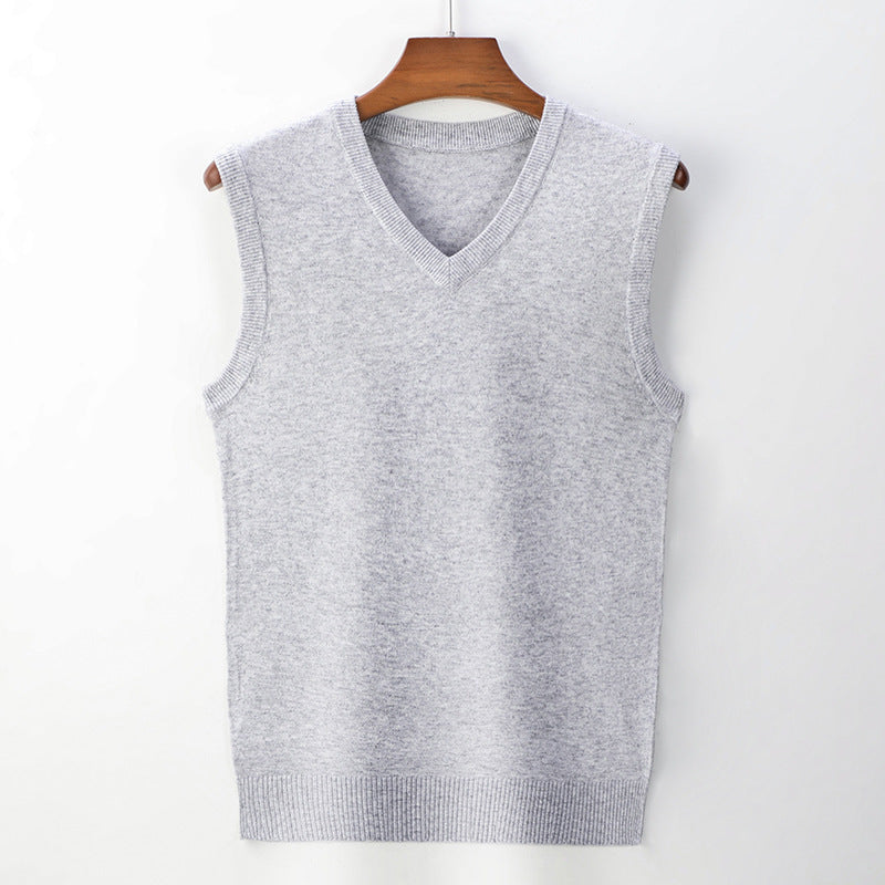 Men's Spring And Autumn Solid Color Casual V-neck Sweater