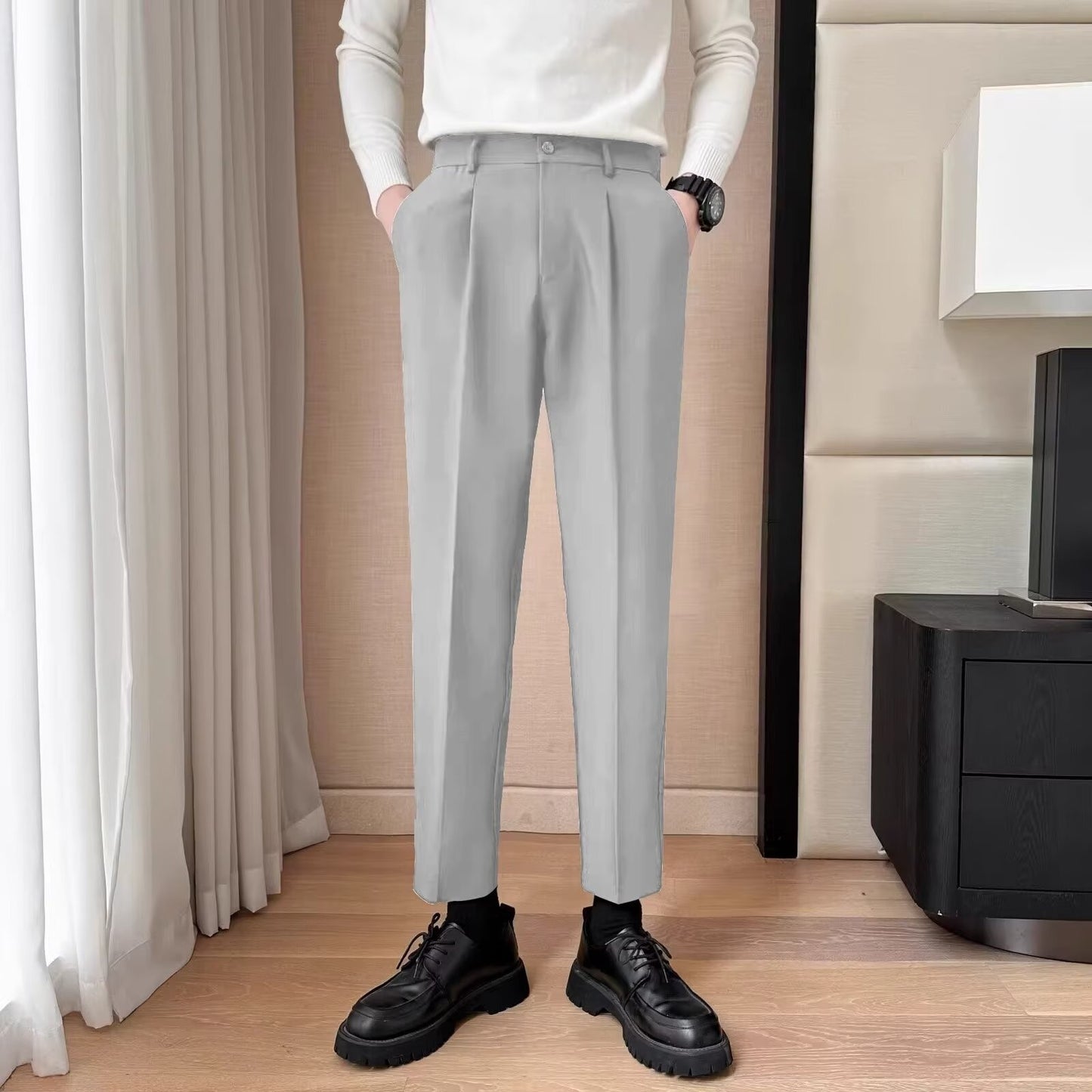 Draping Effect Thin Cool Straight Casual Pants