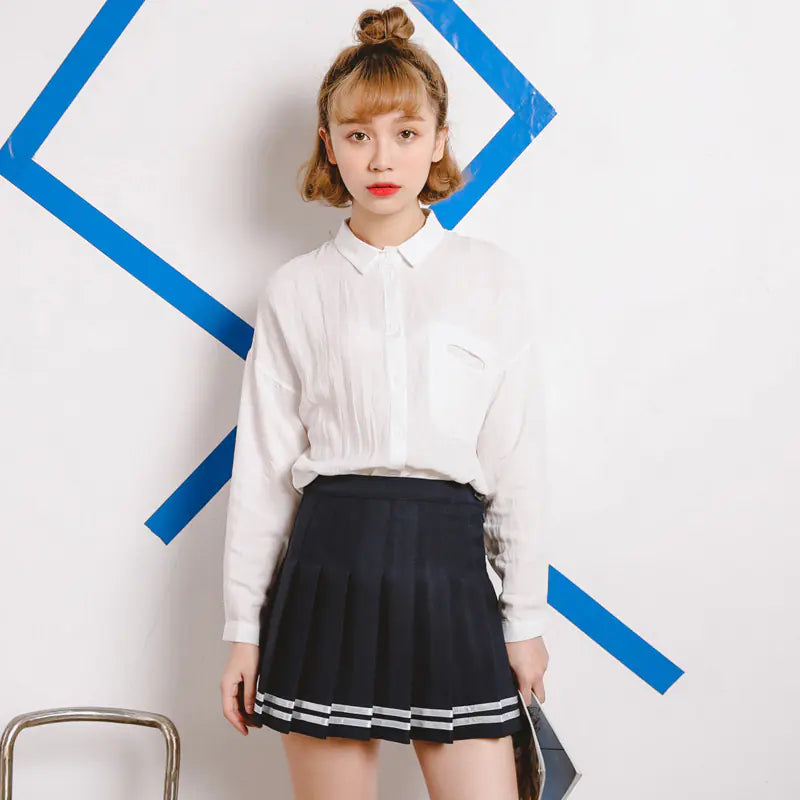 Pleated Skirt, Midi Skirt, Navy Sailor Mini Skirt