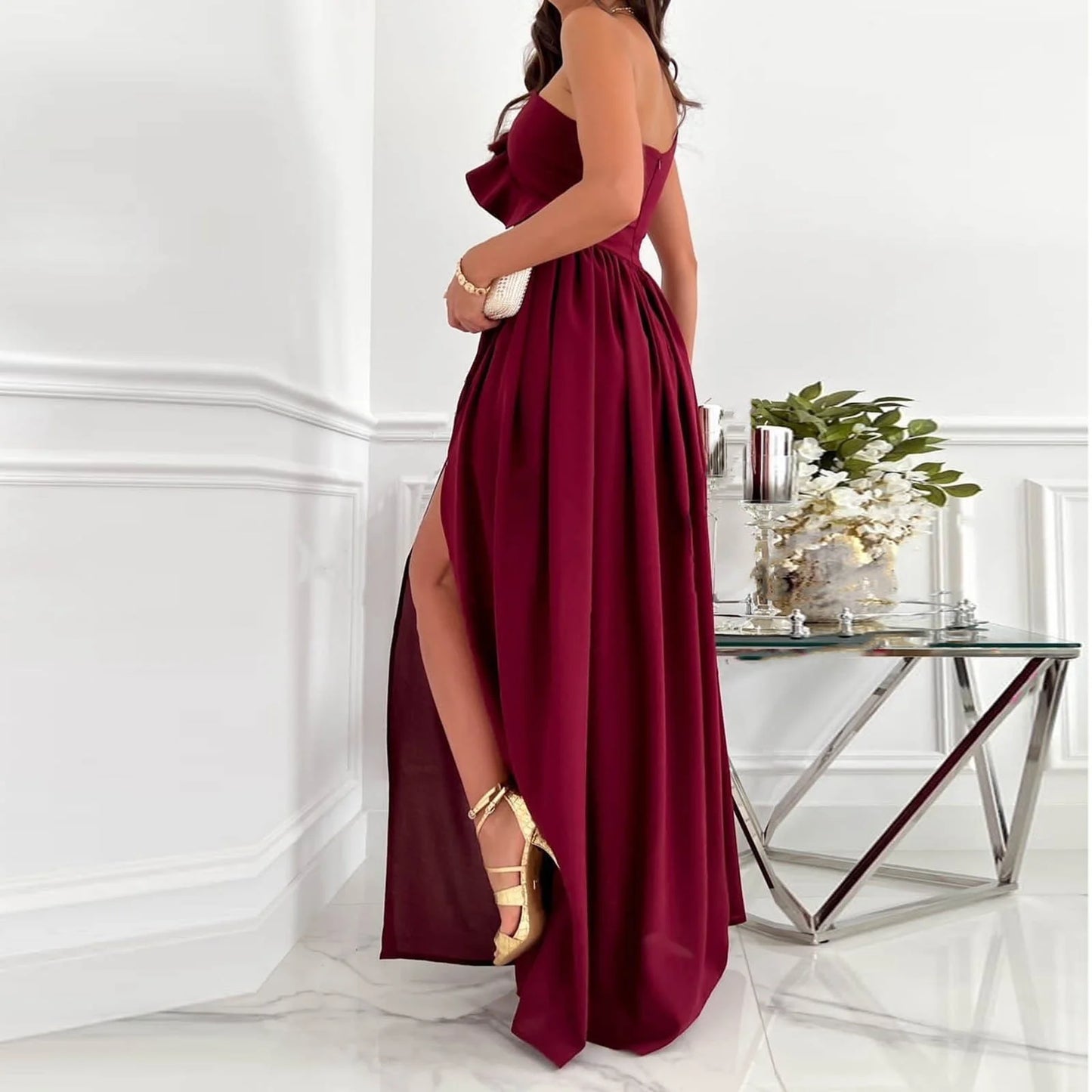 Summer Dresses for Women , Sleeveless Sloping Shoulder Sexy Long Party Club Dresses, Sizes S-2XL