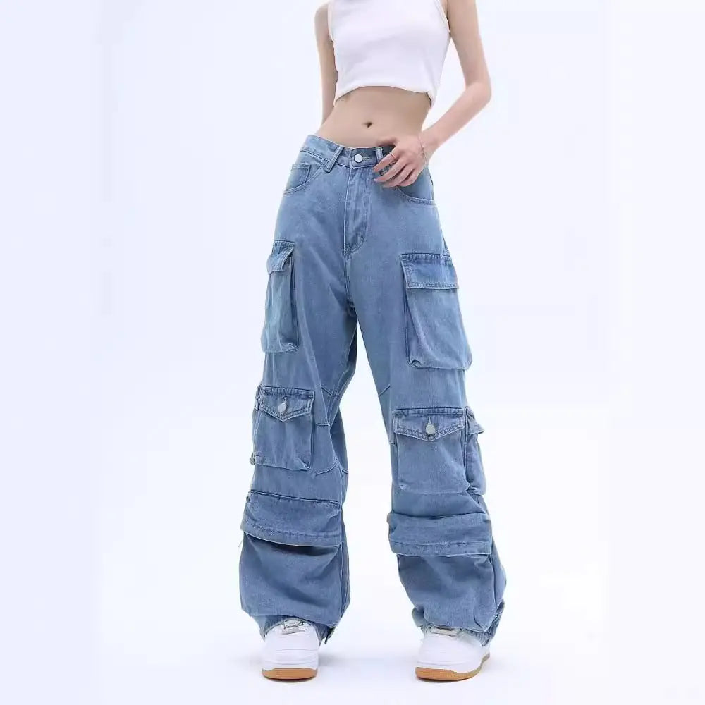 2023 Spring Blue Denim Cargo Trousers
