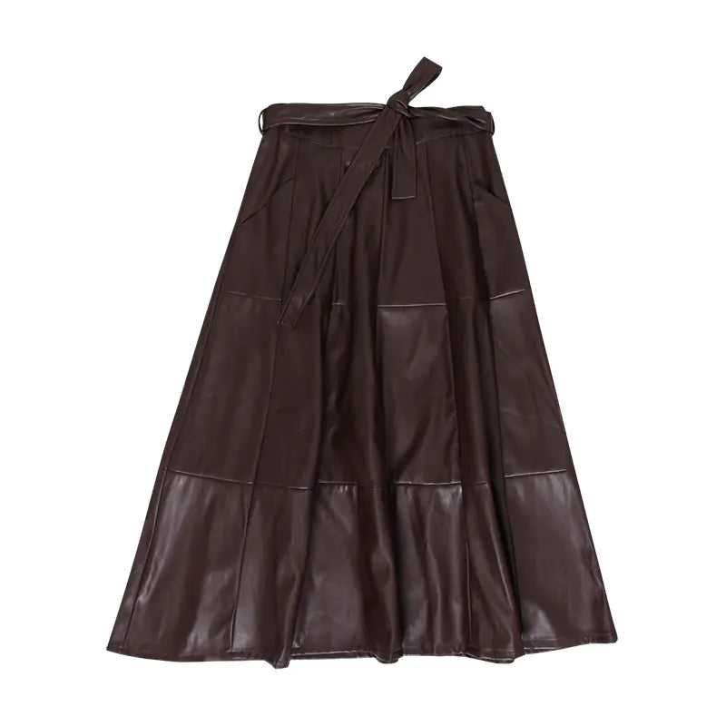 Fashionable High-Waisted A-Line PU Leather Skirt