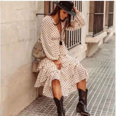 Chic Polka Dot V-Neck Dress