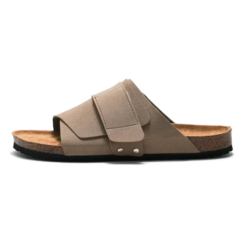Couple Cork Sandals with Leather Surface for Beach Wear