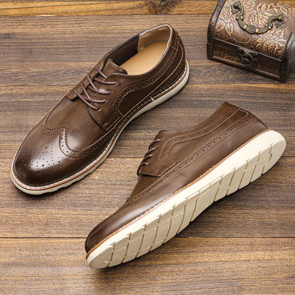 Men's Ultra-Light Brogue Sneakers - Stylish Leather Look