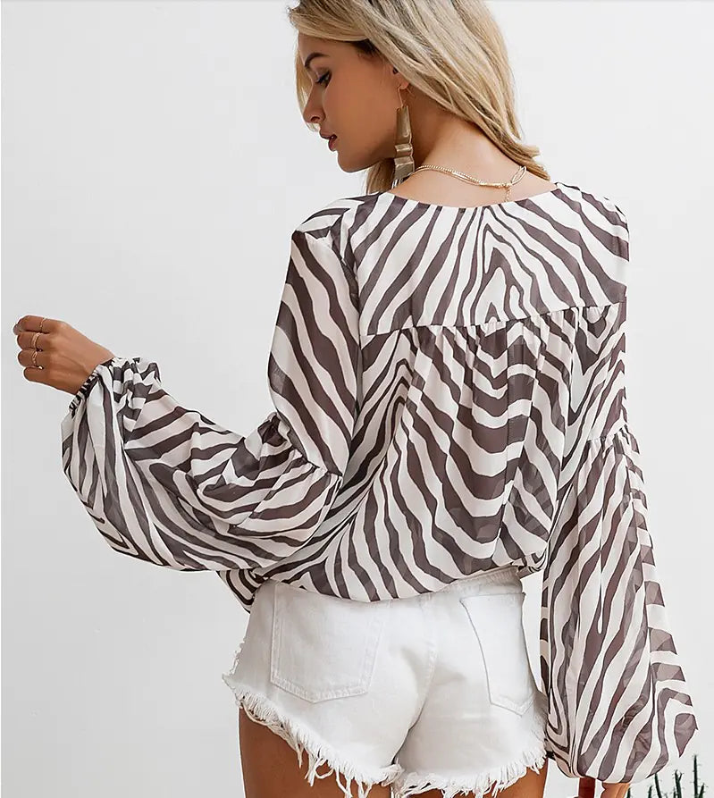 Versatile Zebra Print Women's Tie Shirt