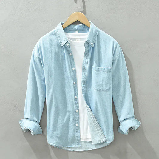 Men's Vintage Blue Loose Denim Shirt